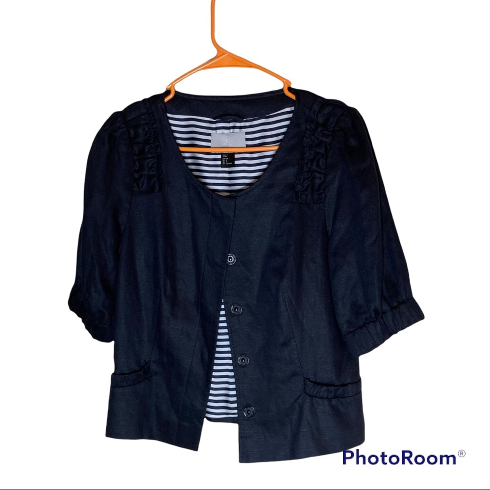 H&M Black Jacket/Blazer Ruffle Accent Sz 8